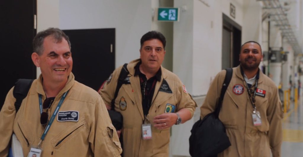 Charlie Honey, Sandro Novelli and Bhargav Bhavsar at Bombardier Mississauga during Global 8000 first-flight day.
