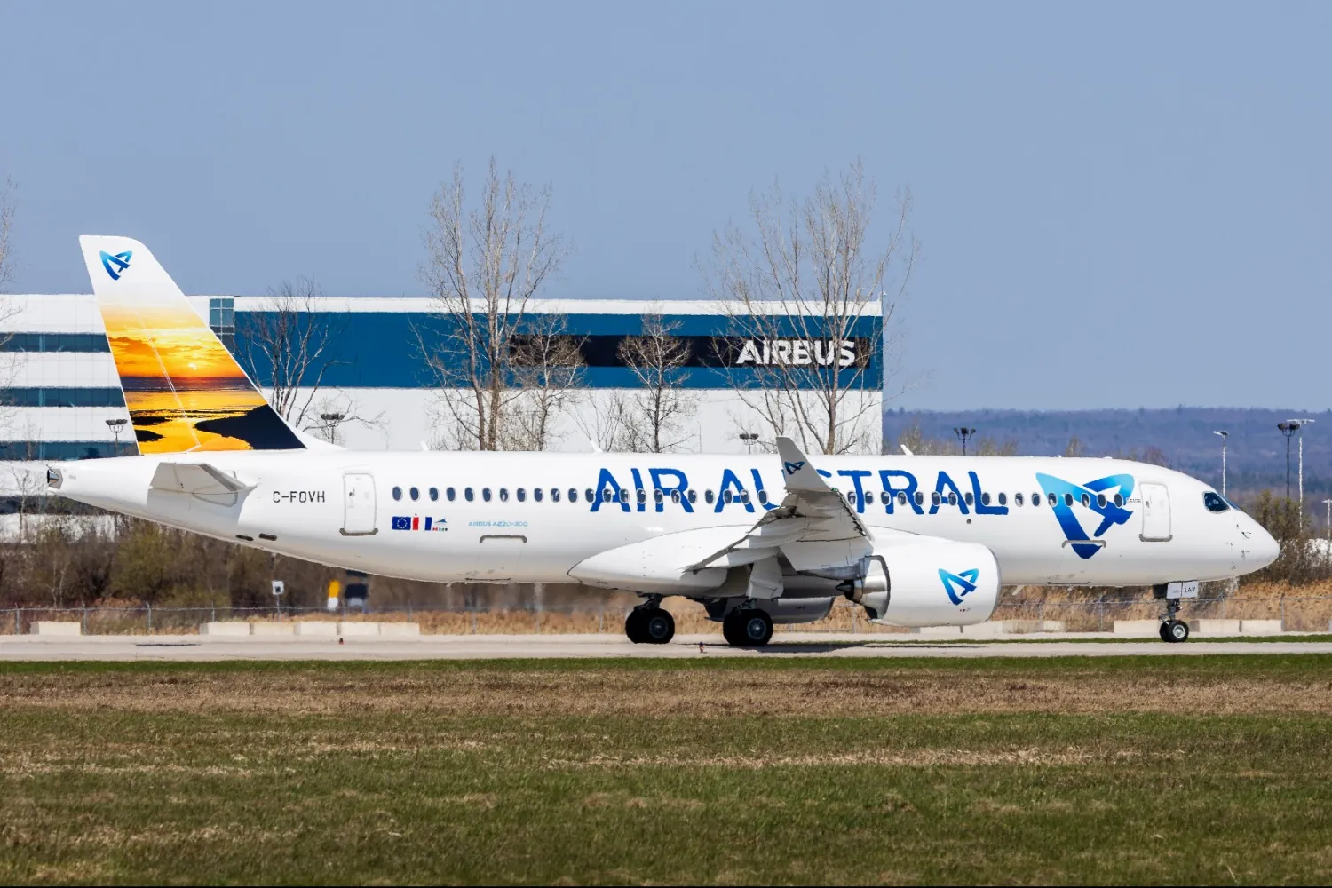Air Austral A220-300 at A220 Final Assembly Line, Mirabel, Quebec (Photo: Airbus) Air Austral A220-300 at the A220 Final Assembly Line, Mirabel Airport (YMX), Québec, Canada