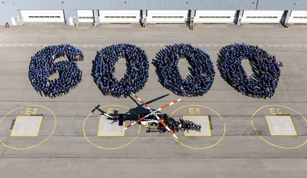 Bell Textron Canada marks its 6,000th helicopter built at the Mirabel facility—evidence of the site’s manufacturing scale.